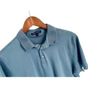 ROBERT BARAKETT Polo Shirt Blue Knitted Cotton Short Sleeve Size Large